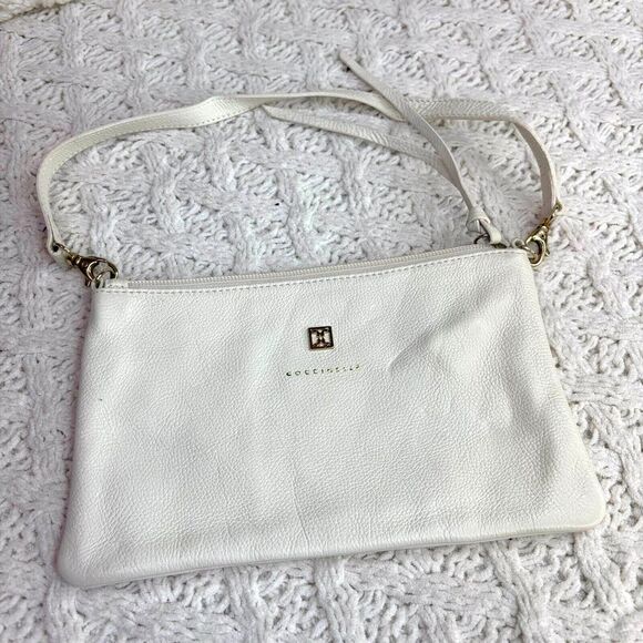 Coccinelle White Leather Crossbody Sling Bag w/ Gold Hardware - Italian Style - Picture 1 of 6